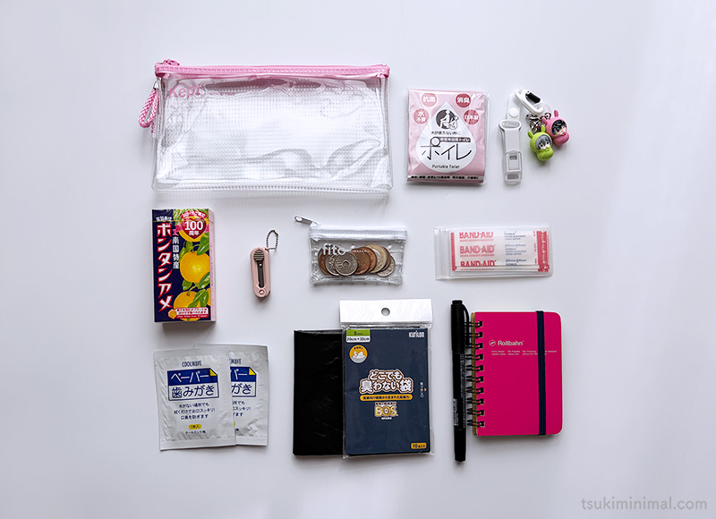女性ミニマリストの防災ポーチの中身リスト